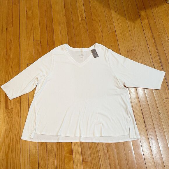 J Jill Pima Cotton 3/4 Sleeve V Neck Top T Shirt Plus Size 4X White NEW WITH TAG - Picture 1 of 9